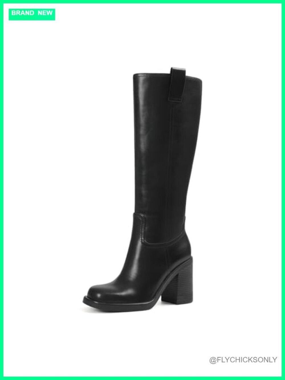 Chunky Platform Knee High Boots with Square Toe Half Zip Tall Boots